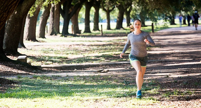 Caliann Ferguson hitting the trails at a local park to train for her next marathon.