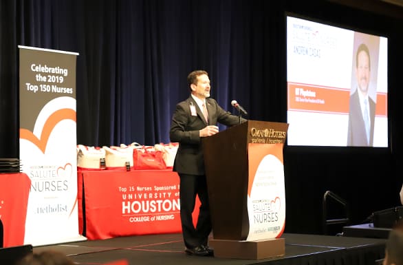 Andrew Casas, chief operating officer of UT Physicians and senior vice president of UTHealth, spoke at the 2019 Salute to Nurses luncheon. Photo by: Amanda Patterson, UT Physicians