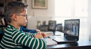 Child attending online class