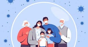 graphic of family in medical masks