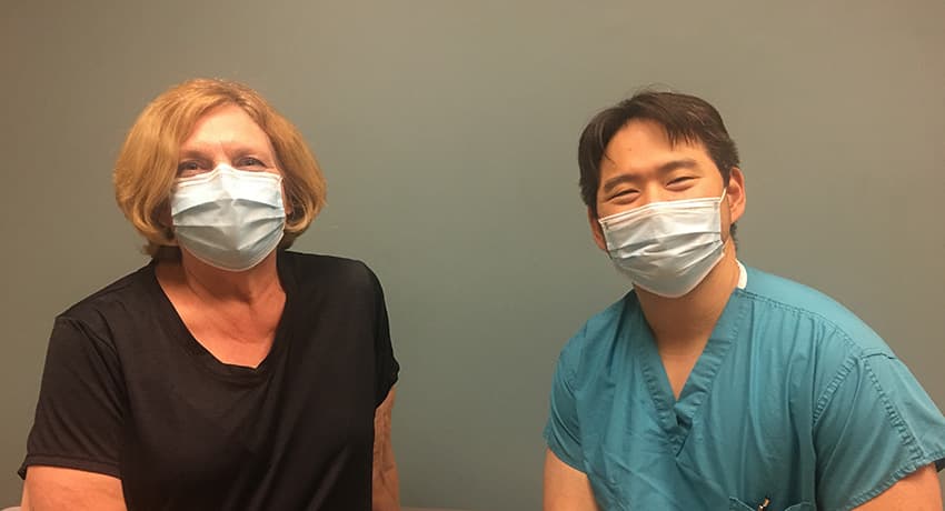 Dr. Eddie H. Huang and knee replacement surgery patient, Marcia Gould