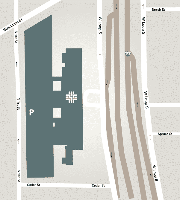 Parking map of Bellaire Station location of UT Physicians