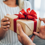 Couple exchanging a gift
