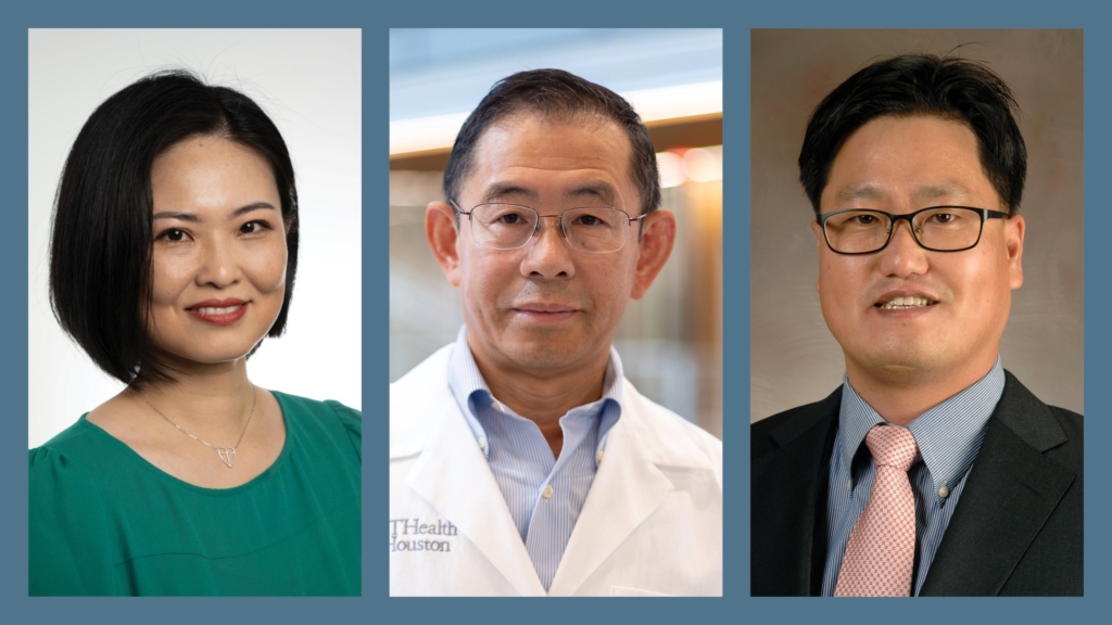 Cici Bauer, PhD, Zhiqiang An, PhD, and Tae Jin Lee, PhD, were awarded more than $5 million in funding from the Cancer Prevention and Research Institute of Texas. (Graphic by UTHealth Houston)
