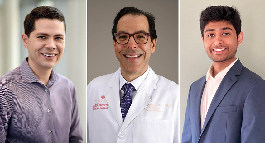 From left, David Murdock, MD, Siddharth Prakash, MD, PhD, and Krishi Manem. (Photo by UTHealth Houston)