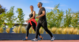 Adults walking in a park