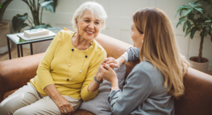 Senior woman talking with daughter